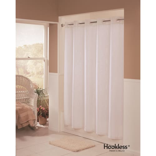 Cortina de Baño Hookless® con Patrón de Muaré en Relieve, 71" x 74", Blanco